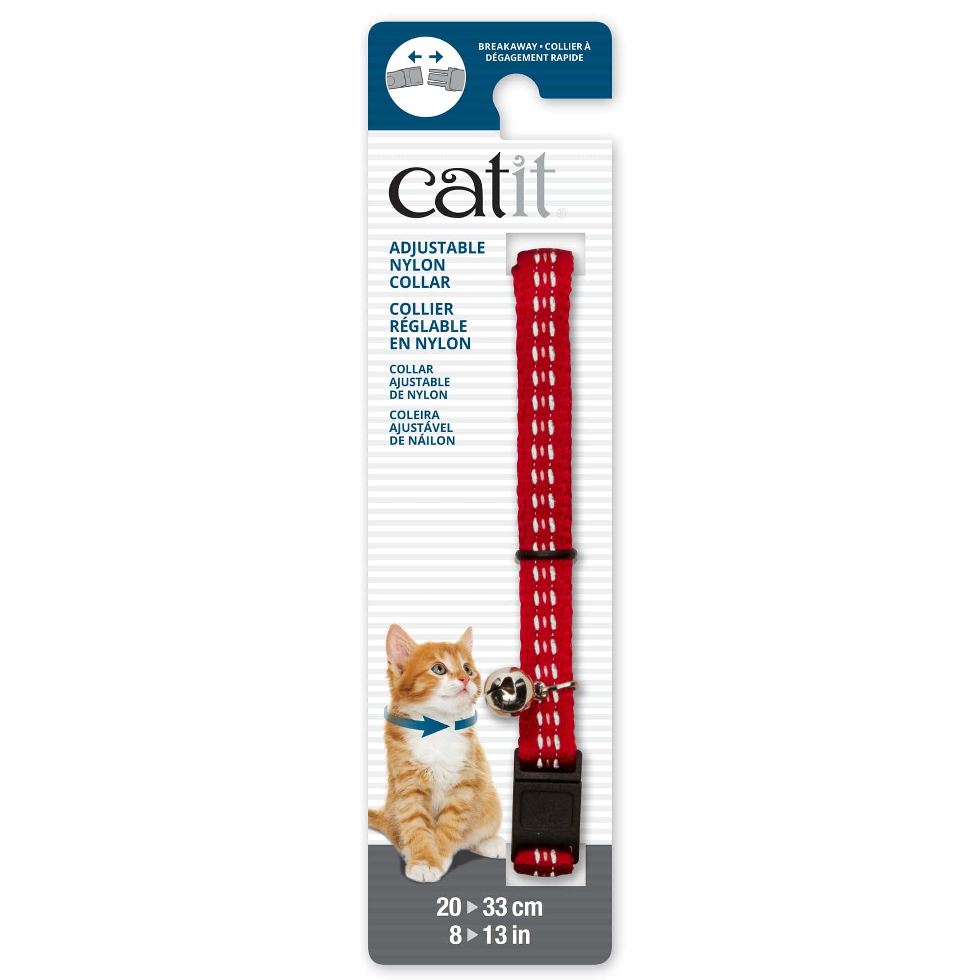 Catit Adjustable Breakaway Nylon Collar - Reflective Red - 8-13in - The Pet Source
