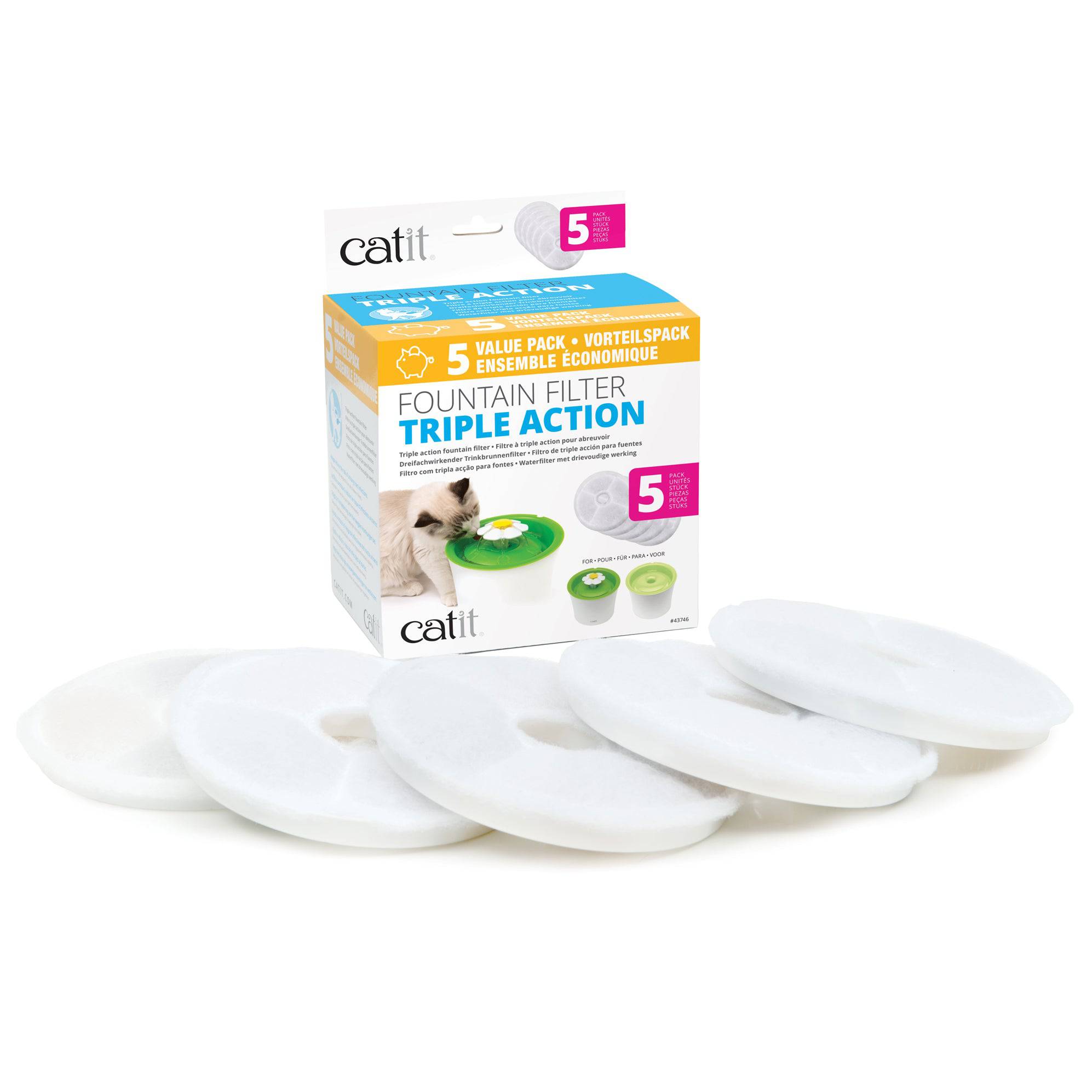 Catit Triple Action Fountain Filter - 5 pack - The Pet Source