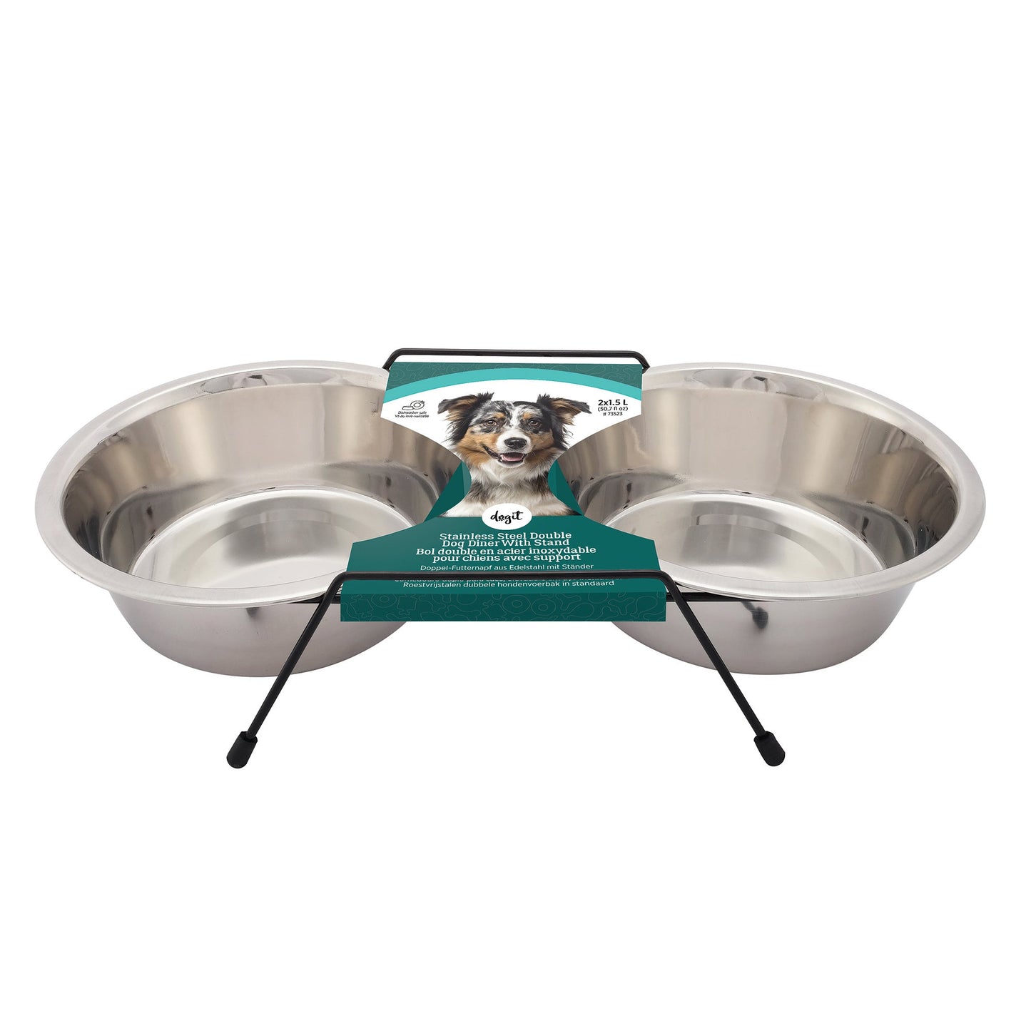 Dogit Stainless Steel Double Dog Diner - Large - 2 x 1.5L Bowls and Stand