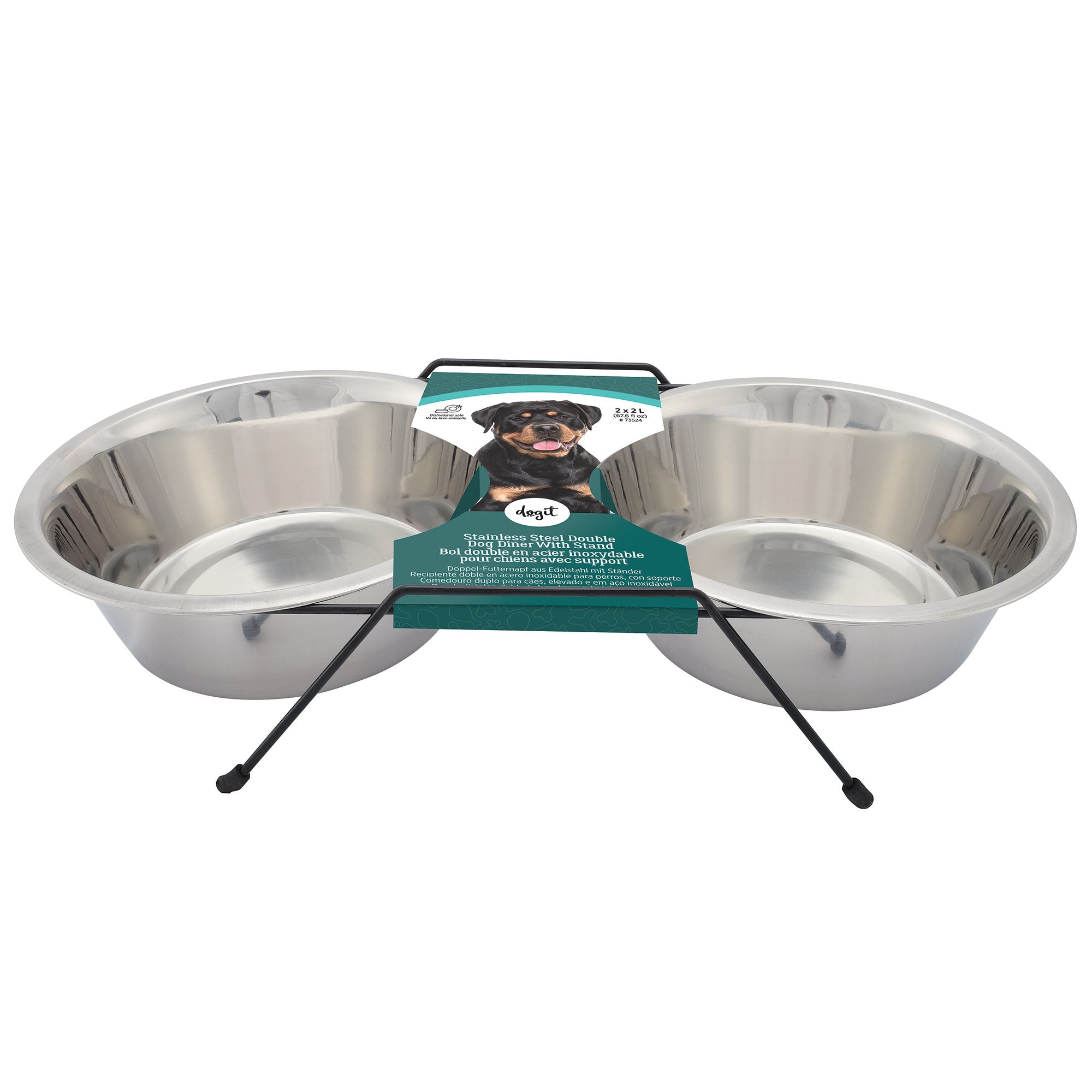 Dogit Stainless Steel Double Dog Diner - Extra Large - 2 x 2L Bowls and Stand