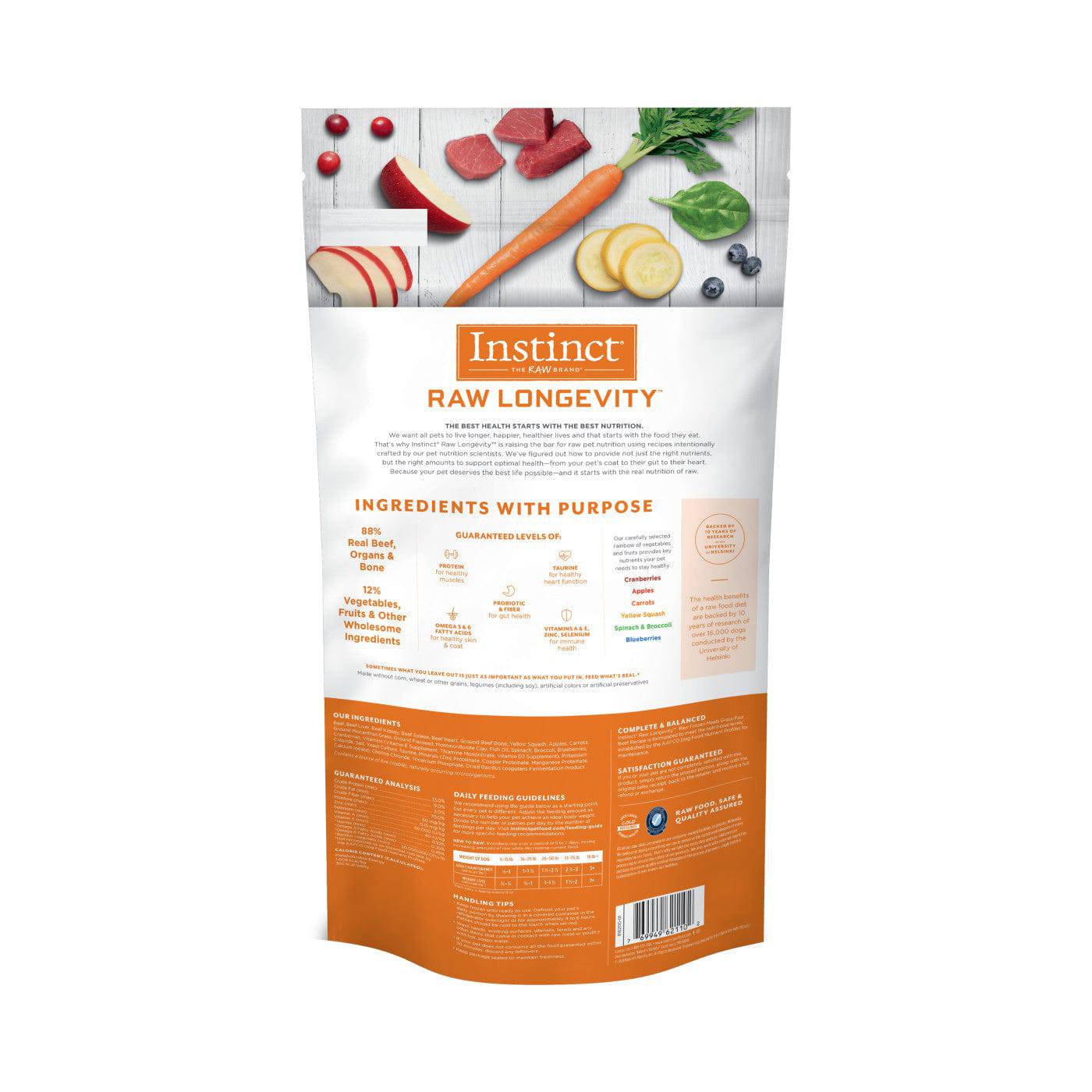 Instinct Raw Longevity Frozen Patties Grass-Fed Adult Dog Food Beef - 6lb - The Pet Source
