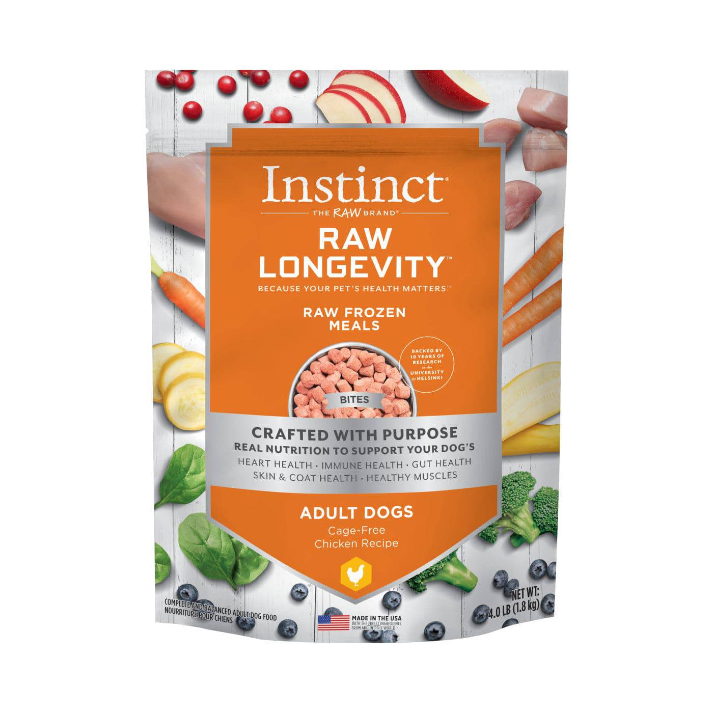 Instinct Raw Longevity Frozen Bites Adult Dog Food Cage-Free Chicken - 4lb - The Pet Source