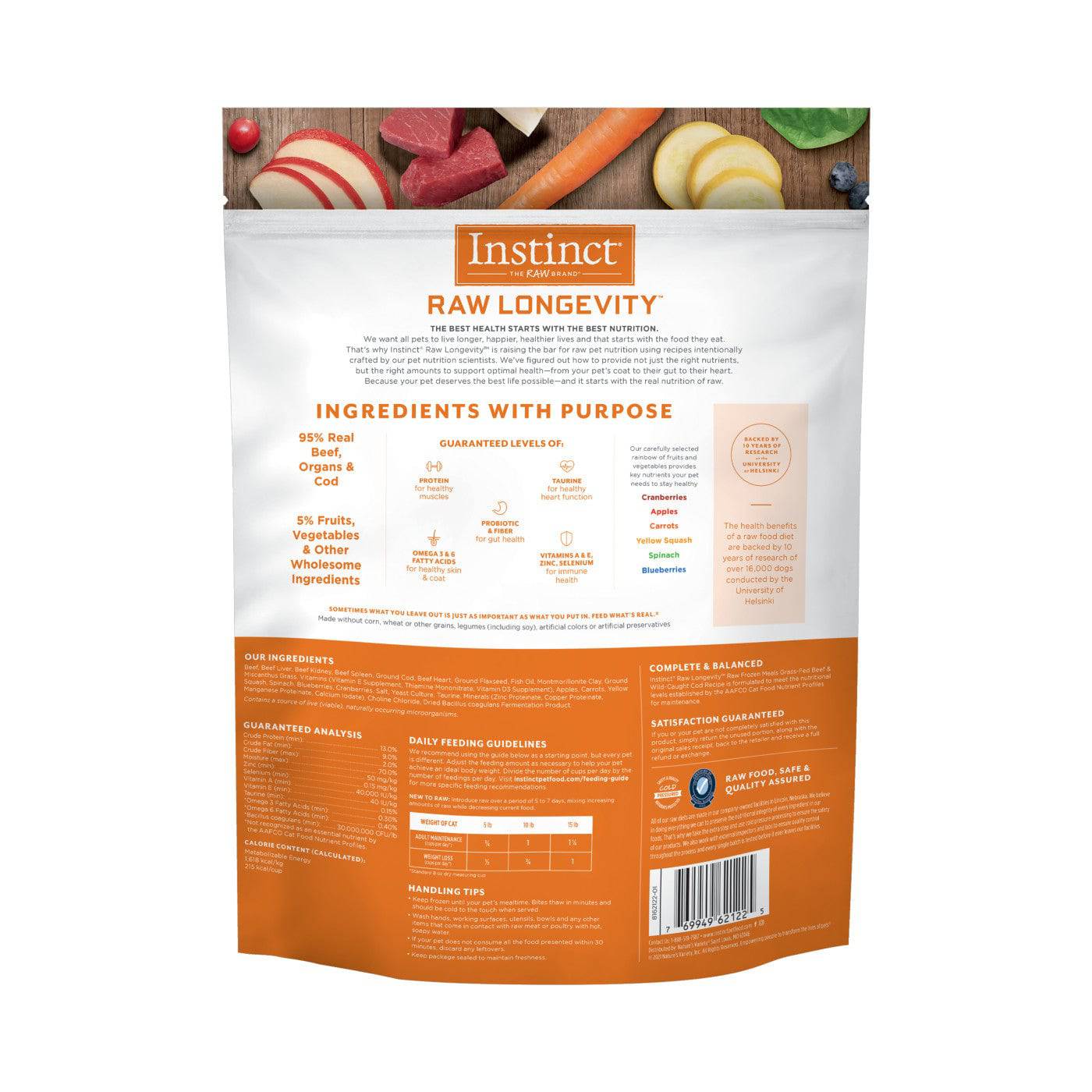 Instinct Raw Longevity Frozen Bites Grass-Fed Beef & Wild-Caught Cod Cat Food - 2.5lb - The Pet Source