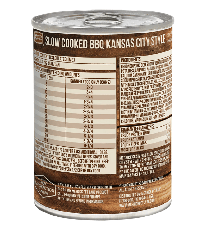 Merrick Slow-Cooked BBQ Kansas City Style with Chopped Pork Adult Dog Food - 12.7 oz - The Pet Source