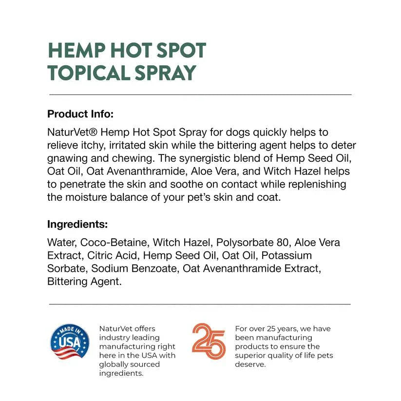 NaturVet Hemp Hot Spot Spray - 12oz - The Pet Source