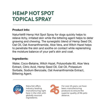 NaturVet Hemp Hot Spot Spray - 12oz - The Pet Source