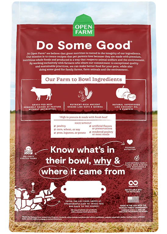 Open Farm Grass Fed Beef & Ancient Grains Dry Dog Food - 22lb