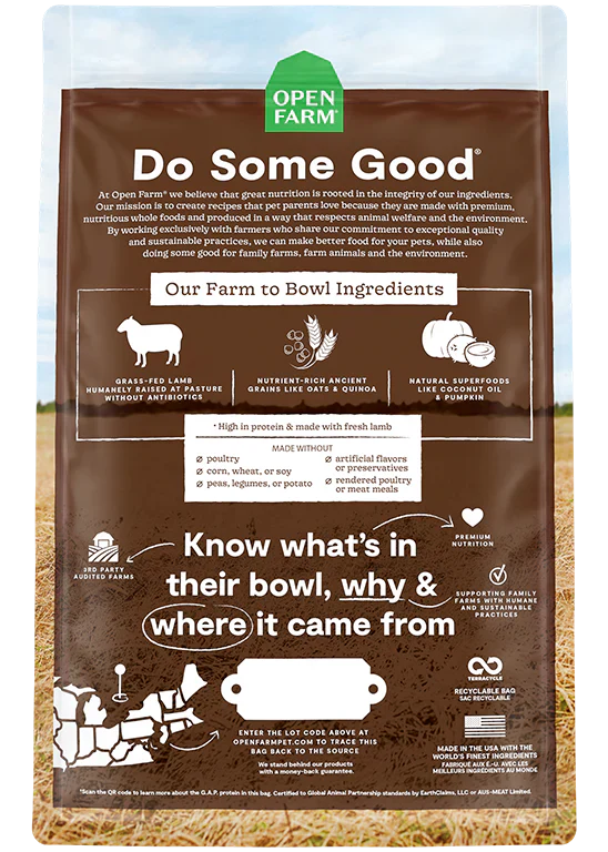 Open Farm Pasture Raised Lamb & Ancient Grains Dry Dog Food - 22lb
