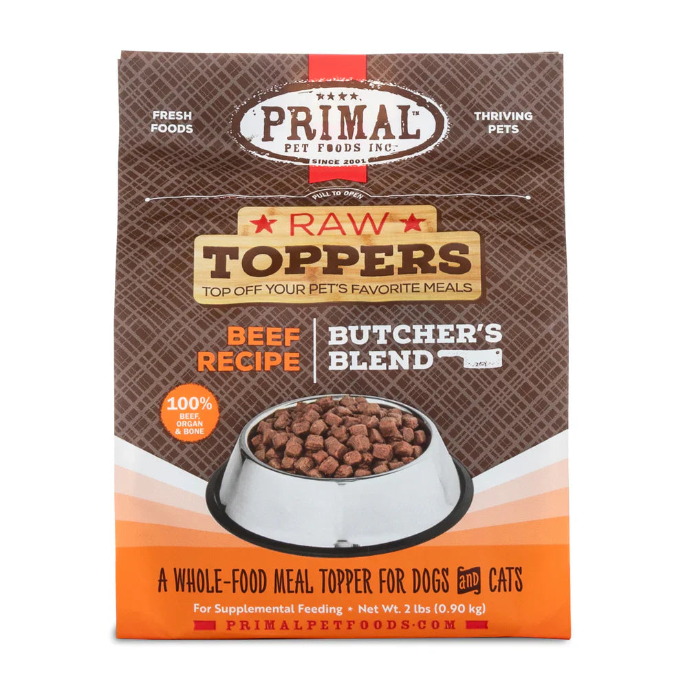 Primal Butcher’s Blend Beef Recipe Raw Frozen Toppers for Cats & Dogs - 2lb