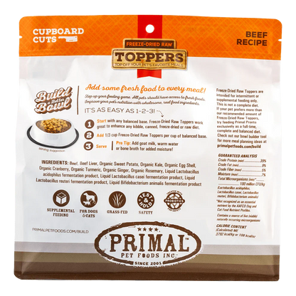 Primal Cupboard Cuts Freeze Dried Raw Toppers for Cat & Dog Beef Recipe - 18oz