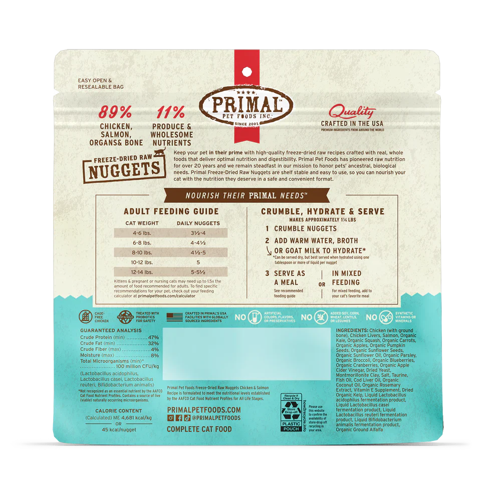 Primal Freeze Dried Raw Nuggets Cat Food Chicken & Salmon Recipe - 14oz