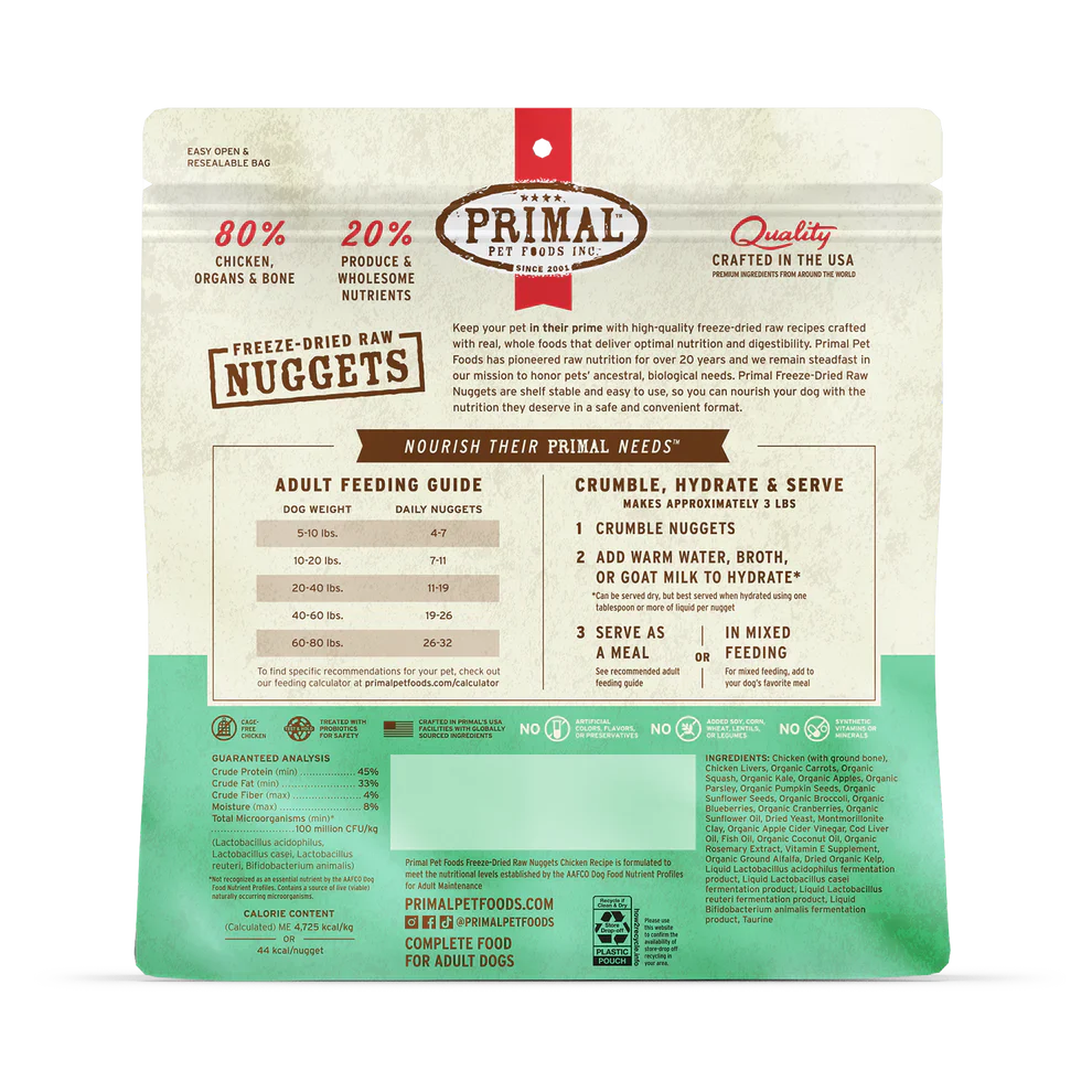Primal Freeze Dried Raw Nuggets Dog Food Chicken Recipe - 14oz