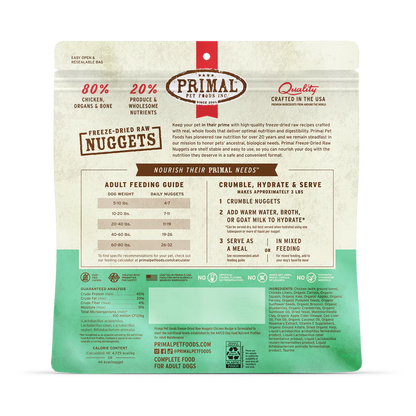 Primal Freeze Dried Raw Nuggets Dog Food Chicken Recipe - 14oz
