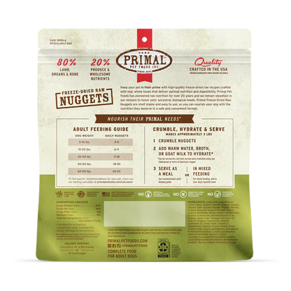 Primal Freeze Dried Raw Nuggets Dog Food Lamb Recipe - 14oz