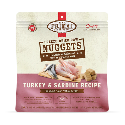 Primal Freeze Dried Raw Nuggets Dog Food Turkey & Sardine Recipe - 14oz