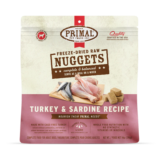 Primal Freeze Dried Raw Nuggets Dog Food Turkey & Sardine Recipe - 14oz