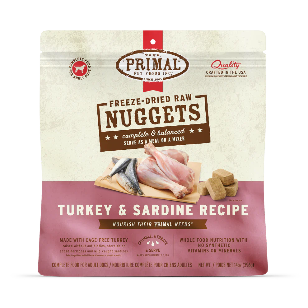 Primal Freeze Dried Raw Nuggets Dog Food Turkey & Sardine Recipe - 14oz
