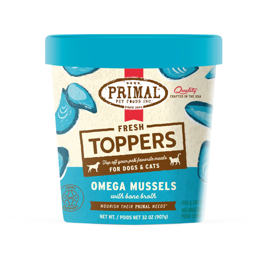 Primal Omega Mussels Recipe Raw Frozen Fresh Toppers for Cats & Dogs - 16oz