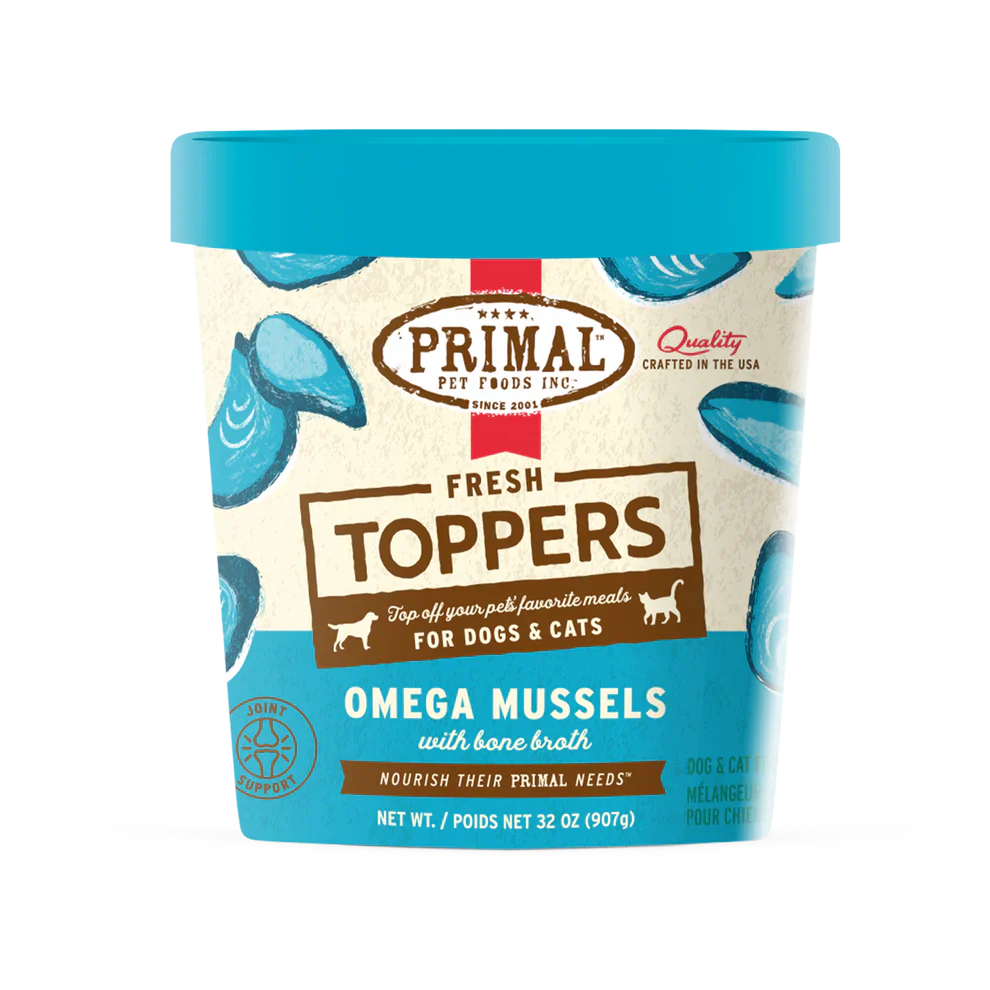 Primal Omega Mussels Recipe Raw Frozen Fresh Toppers for Cats & Dogs - 16oz