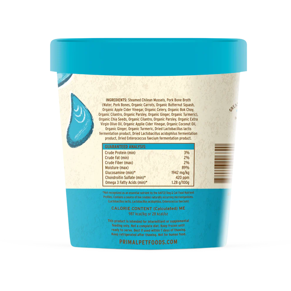 Primal Omega Mussels Recipe Raw Frozen Fresh Toppers for Cats & Dogs - 16oz
