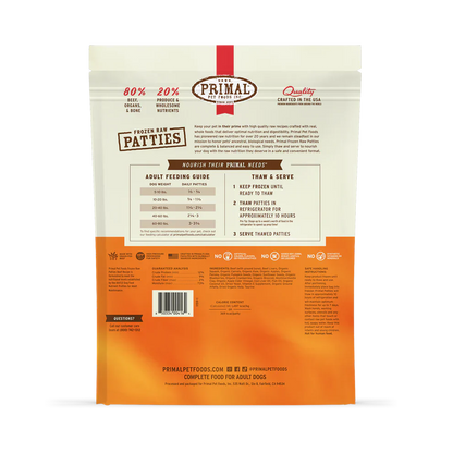 Primal Patties Beef Recipe Raw Frozen Dog Food - 18lb