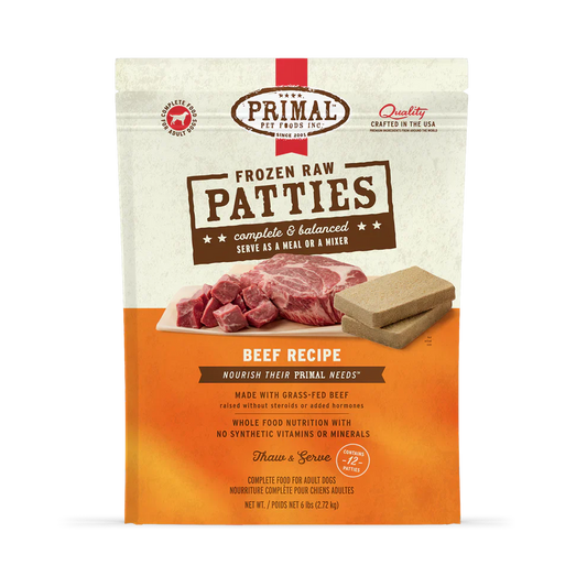 Primal Patties Beef Recipe Raw Frozen Dog Food - 18lb