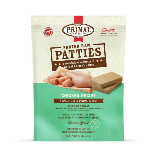 Primal Patties Chicken Recipe Raw Frozen Dog Food - 6lb