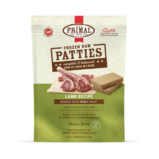 Primal Patties Lamb Recipe Raw Frozen Dog Food - 6lb