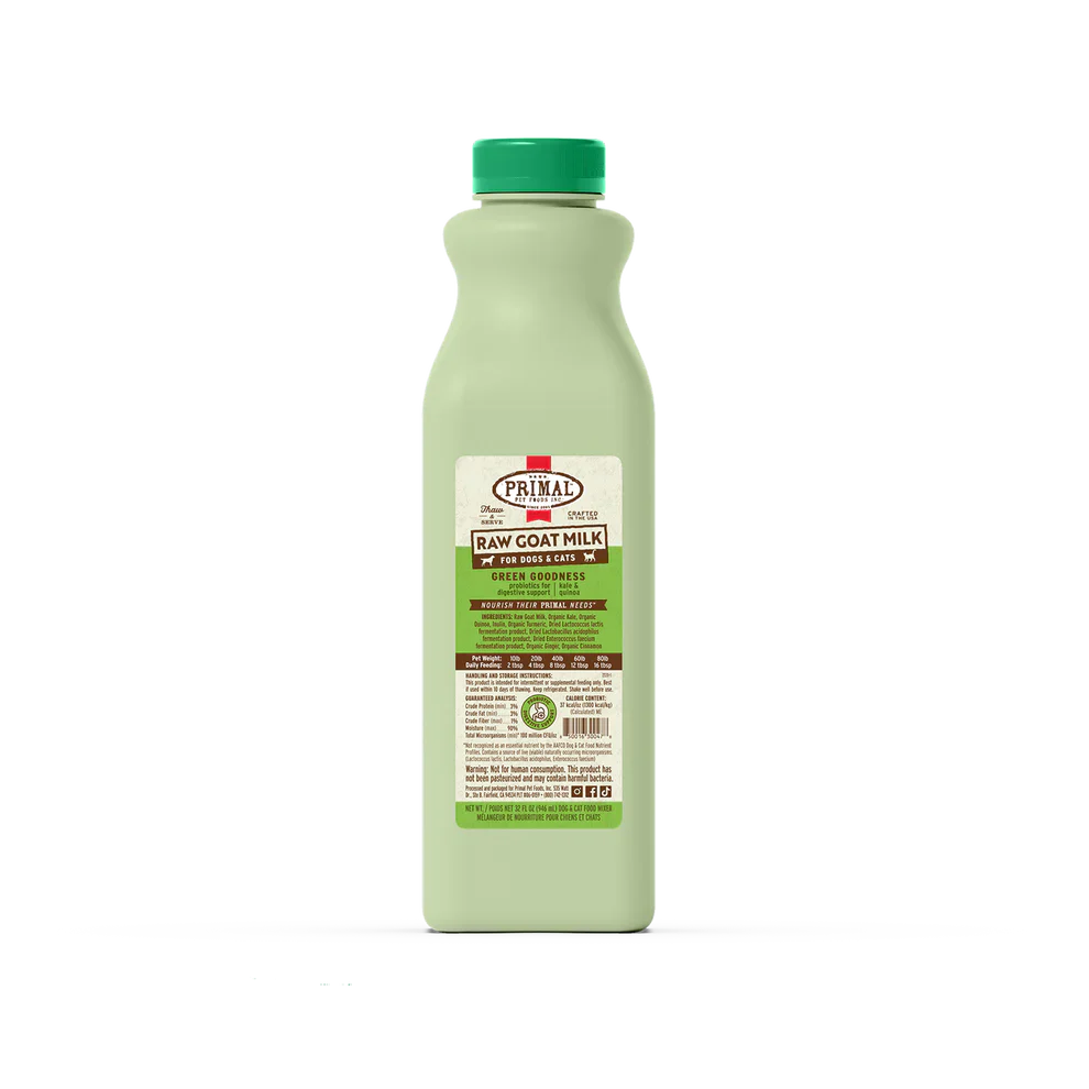 Primal Frozen Raw Goat Milk Green Goodness Recipe for Cats & Dogs - 32oz