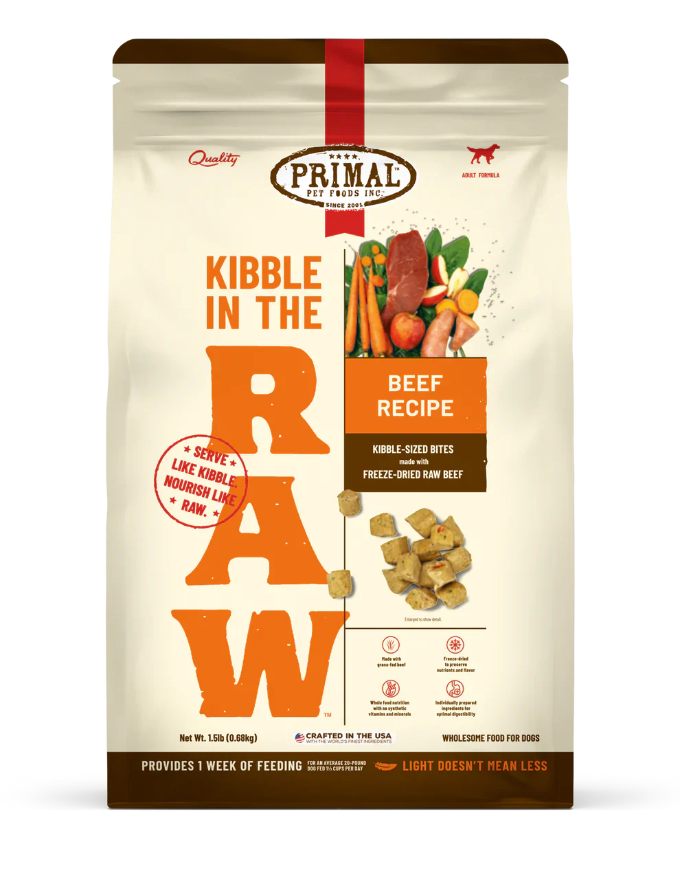 Primal Kibble in the Raw Dog Food Beef Recipe - 1.5lb