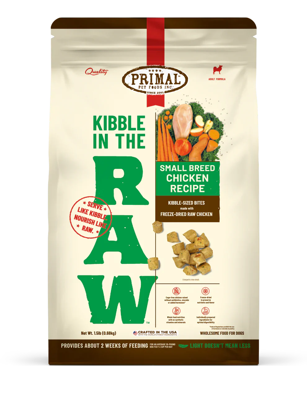 Primal Kibble in the Raw Dog Food Small Breed Chicken Recipe - 1.5lb