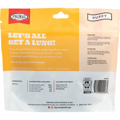 Primal Let’s All Get a Lung Dehydrated Dog Treats Beef Recipe - 1.5oz