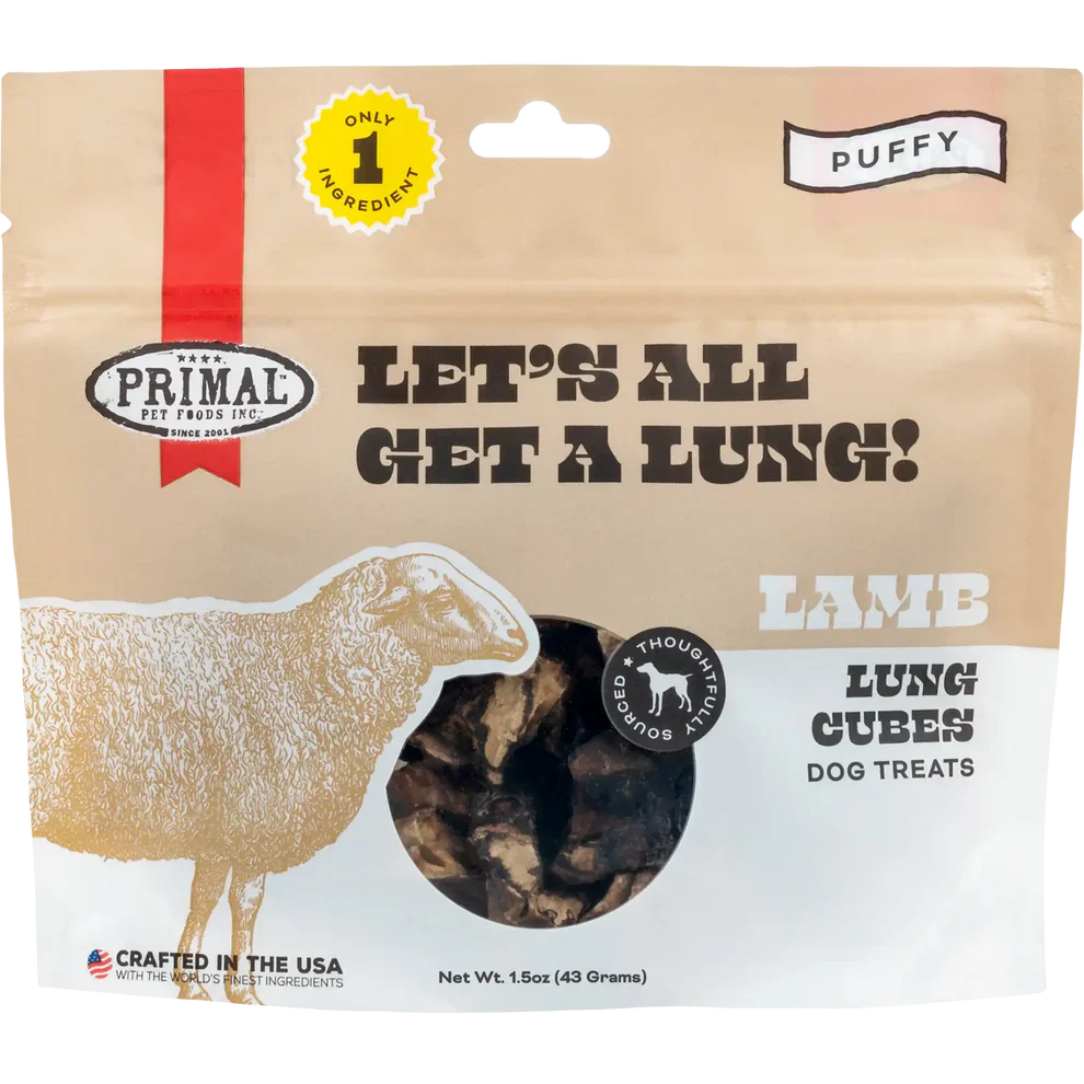 Primal Let’s All Get a Lung Dehydrated Dog Treats Lamb Recipe - 1.5oz