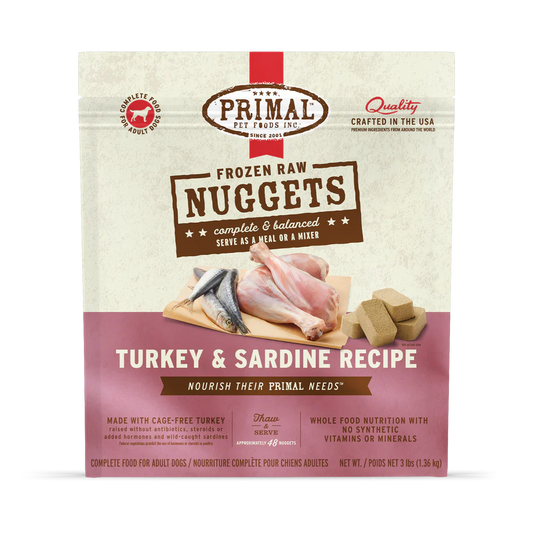 Primal Nuggets Turkey & Sardine Recipe Raw Frozen Dog Food - 3lb