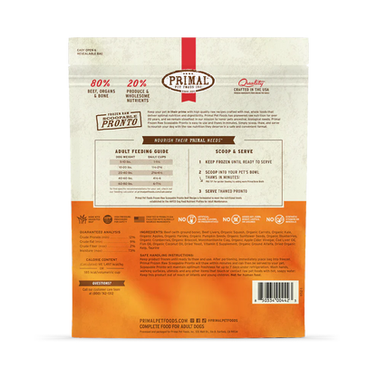 Primal Scoopable Pronto Beef Recipe Raw Frozen Dog Food - 0.75lb