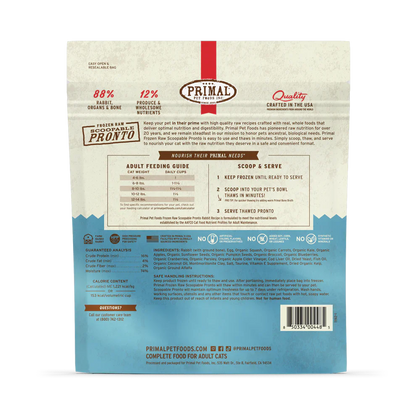 Primal Scoopable Pronto Rabbit Recipe Raw Frozen Cat Food - 1lb