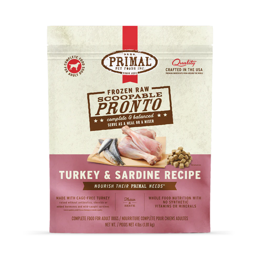 Primal Scoopable Pronto Turkey & Sardine Recipe Raw Frozen Dog Food - 4lb