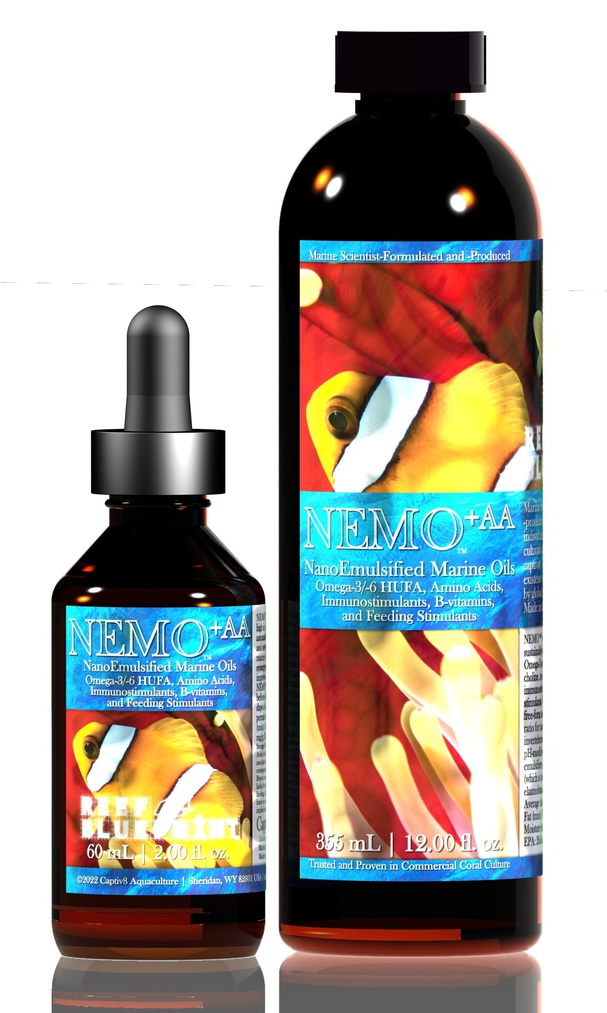 Captiv8 Aquaculture Reef BluePrint NEMO+AA | Nano-Emulsified Marine Oils (HUFA) plus amino acids (60 mL)