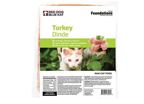 Red Dog Blue Kat Turkey Recipe Frozen Raw Cat Food - 4 x 1/4 lb Tray - The Pet Source