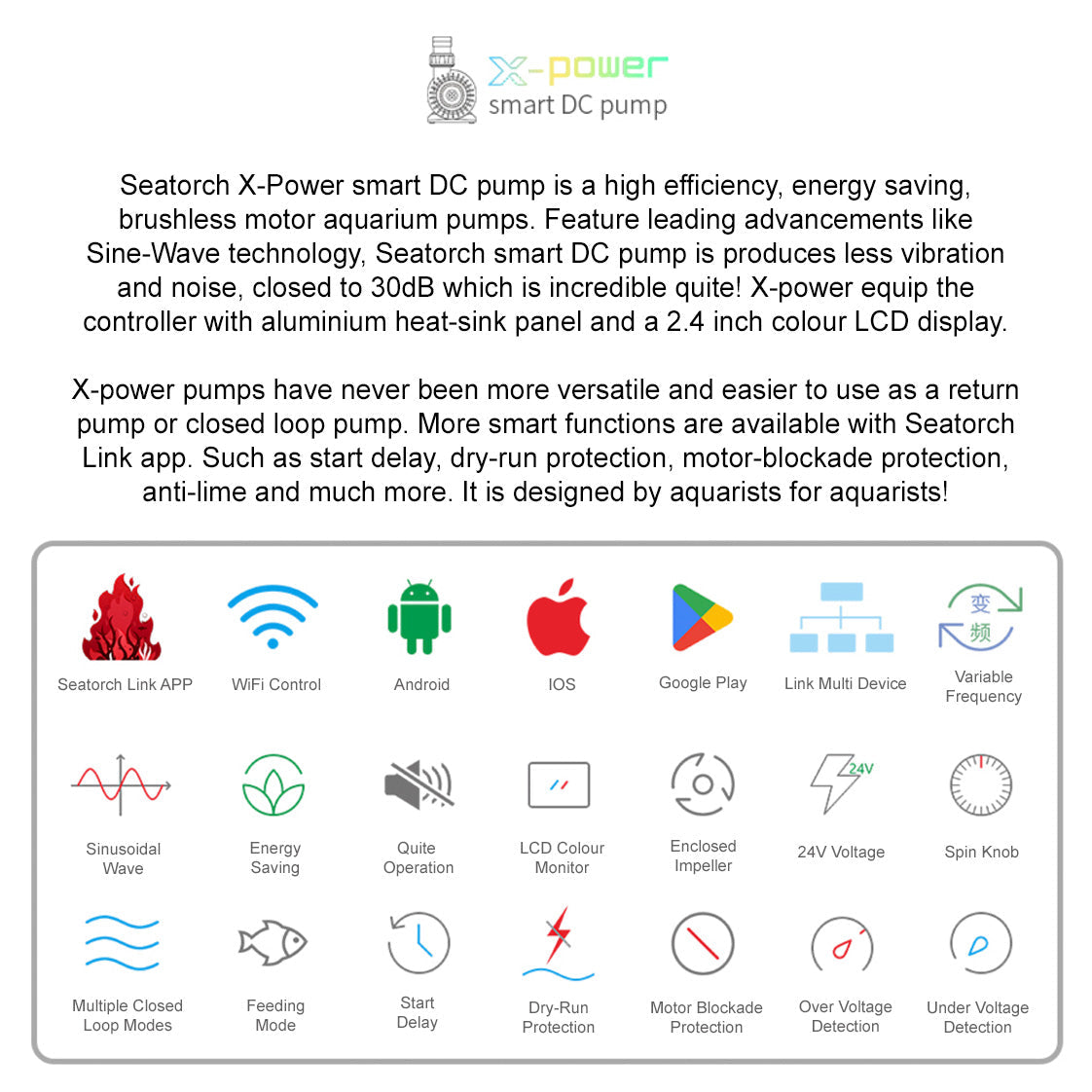 SeaTorch X-POWER 10000 Smart DC Aquarium Return Pump - features and specifications 1