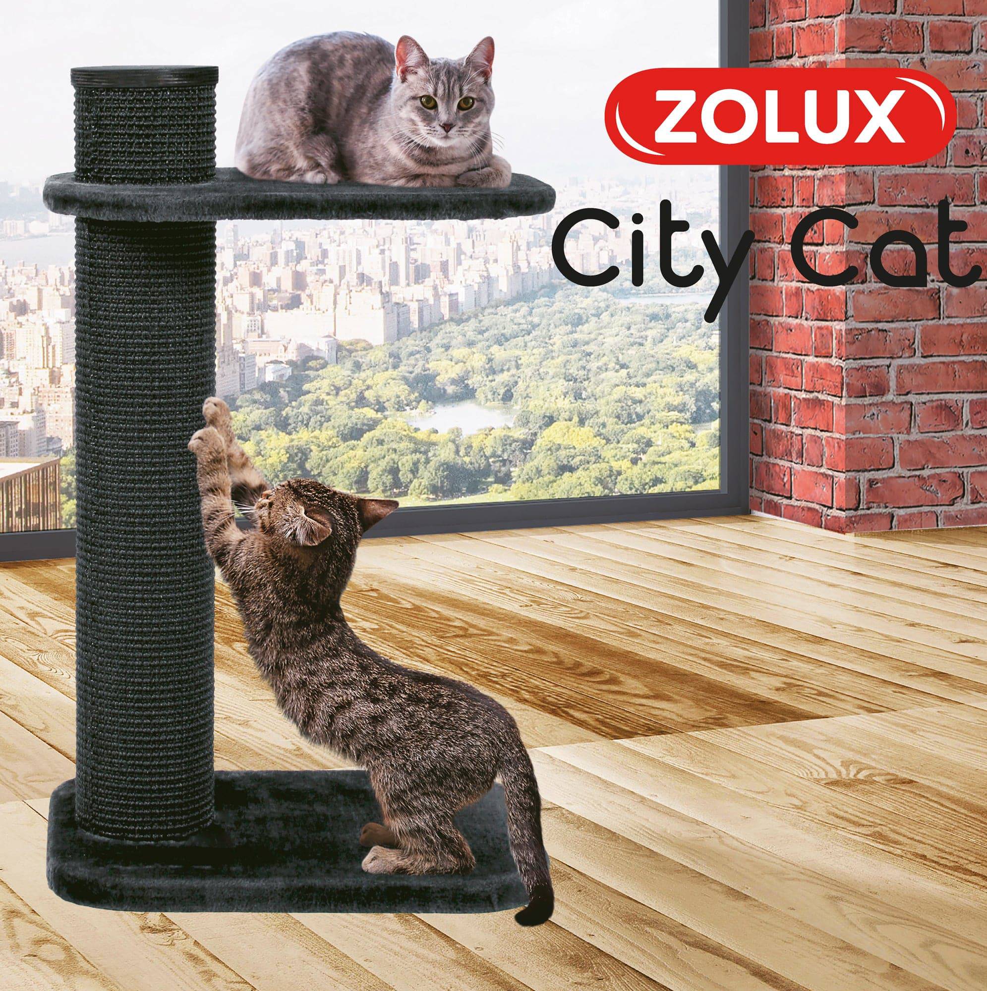 Zolux City Cat 2 Scratching Post with Platform - Grey - 59 x 45 x 97 cm - The Pet Source