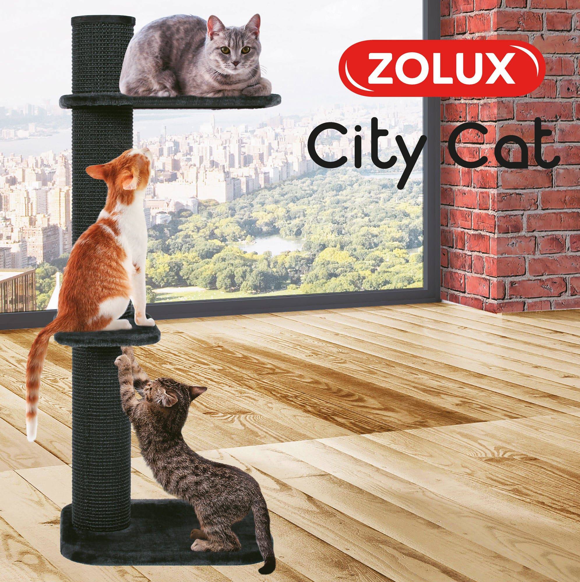 Zolux City Cat 3 Scratching Post with 2 Platforms - Grey - 59 x 61 x 148 cm - The Pet Source