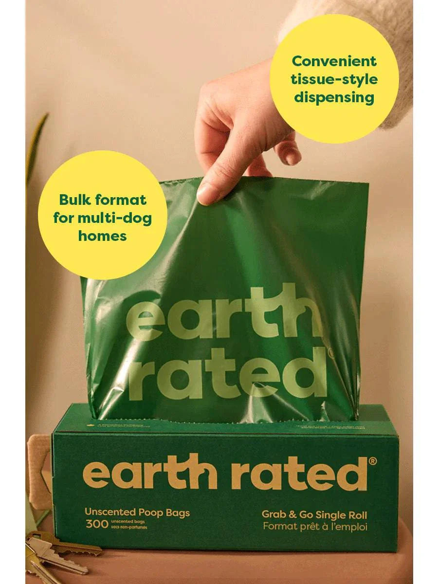 earth rated Bulk Single Roll Poop Bags Unscented - 300 Bags - The Pet Source