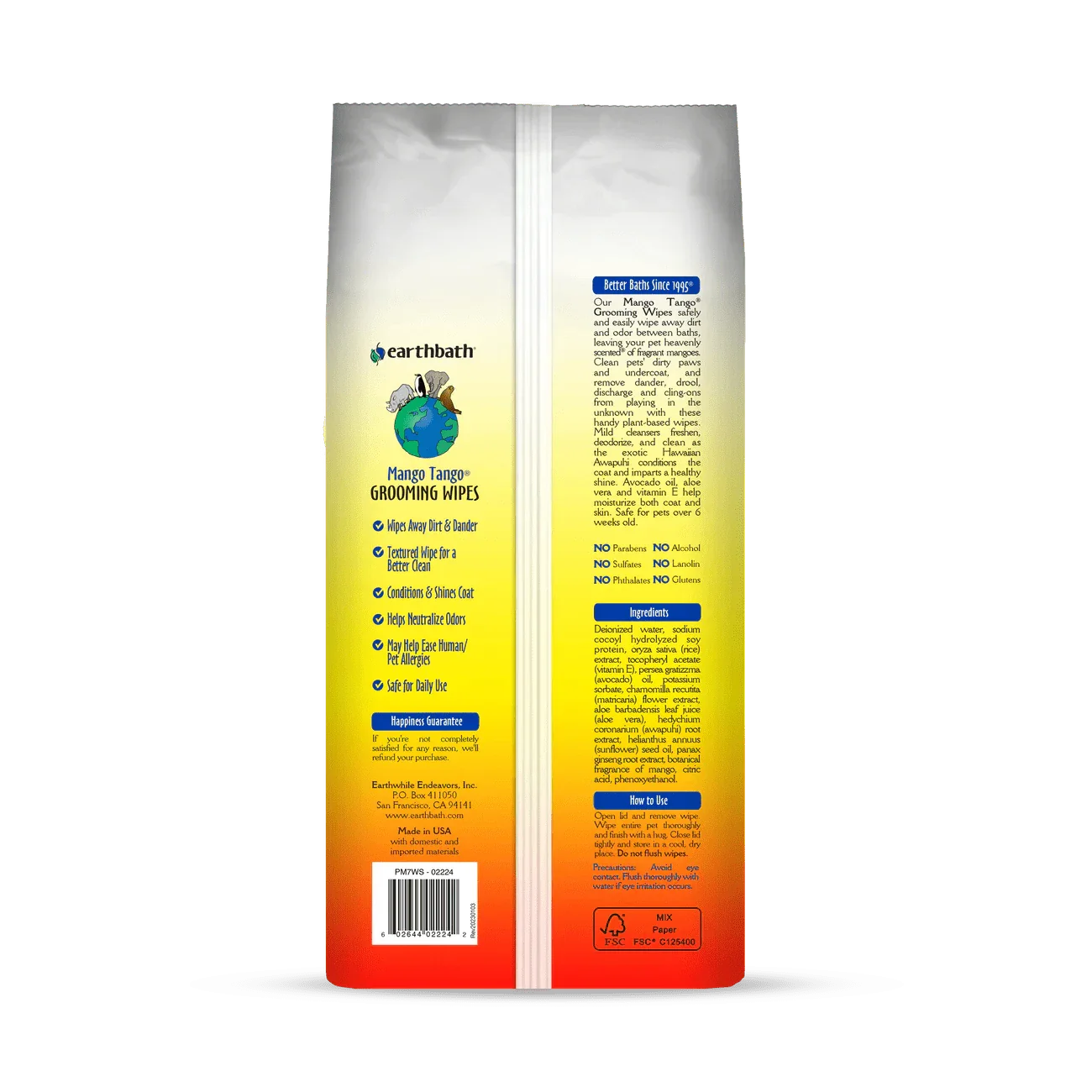 earthbath Grooming Wipes - Mango Tango - 100 Wipes - The Pet Source