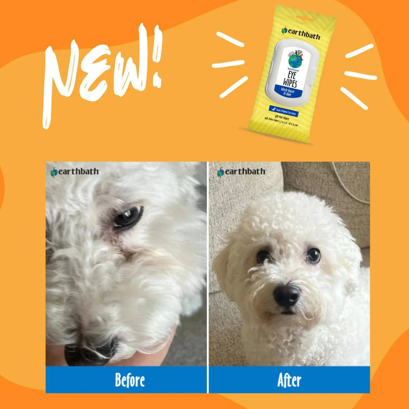 earthbath Hypoallergenic Eye Wipes - 30 Wipes - The Pet Source