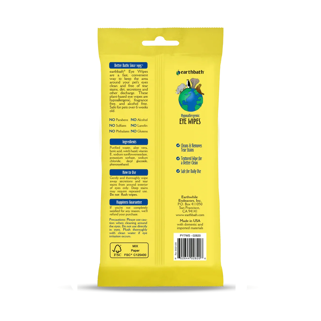 earthbath Hypoallergenic Eye Wipes - 30 Wipes - The Pet Source