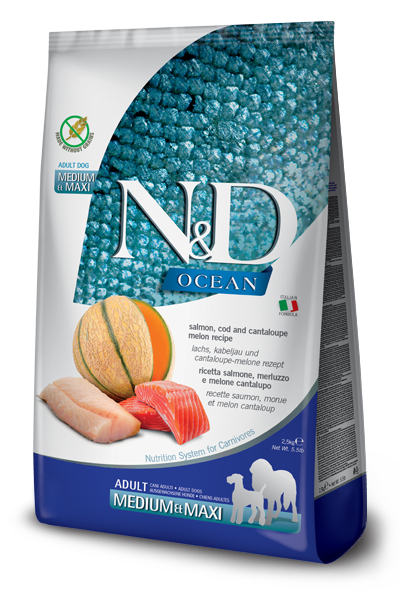 Farmina N&D Ocean Salmon, Cod & Cantalupe Melon Adult Medium & Maxi Dog Food - 26.4lb