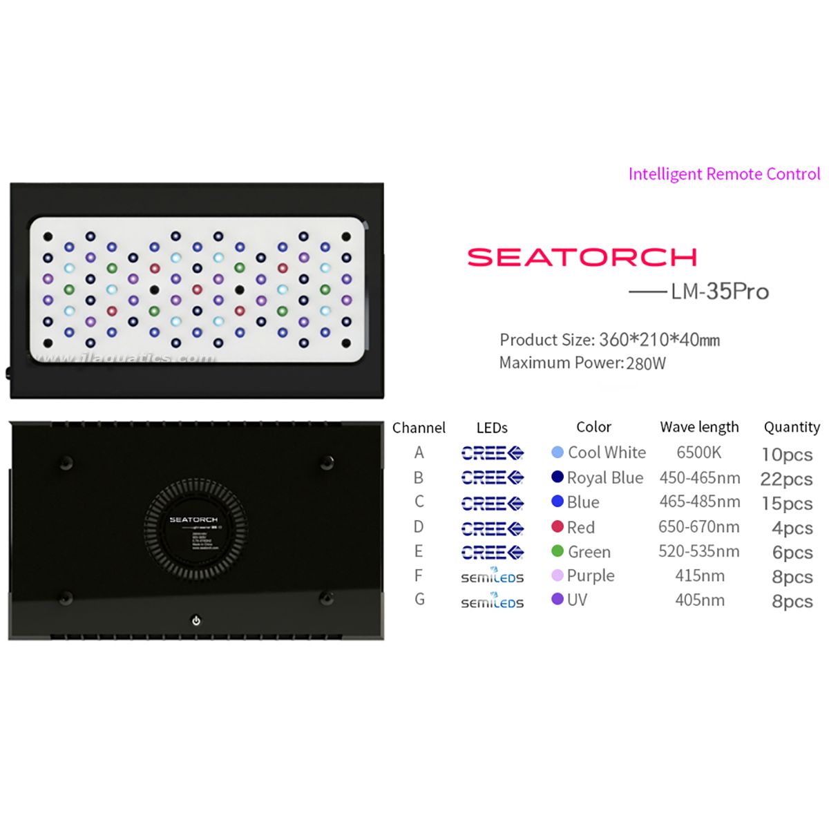 SeaTorch LM-35 Pro LED Reef Aquarium Light - product view