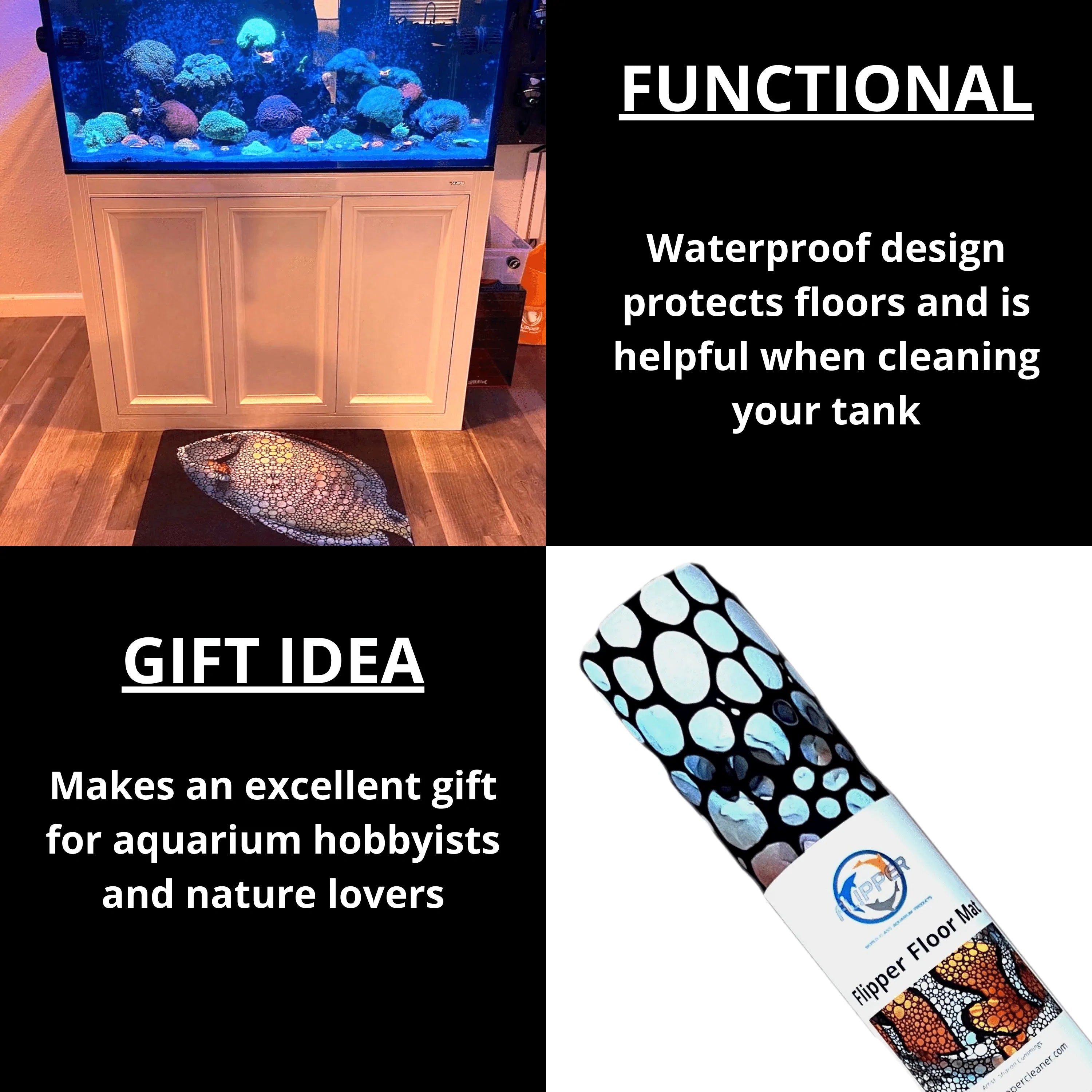 Flipper Aquarium Mat with Clownfish Artwork – waterproof and cushioned for Aquariums, Floor Mat, Desk Pad, and Decorative Gift for Hobbyists