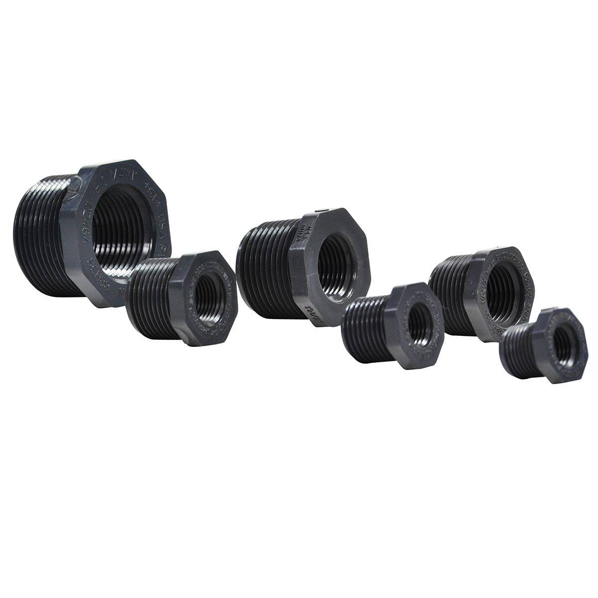 PVC Reducer Bushing - Schedule 80 - Grey- Thread x Thread - 1 1/2 Inch to 1 1/4 Inch